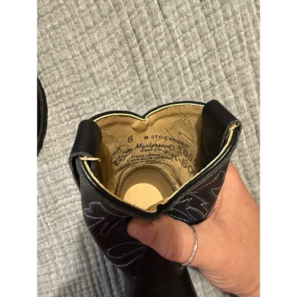 NWOT Masterson Boot Co. Black Leather Cowboy Boots Kids Size 8 - Picture 3 of 5